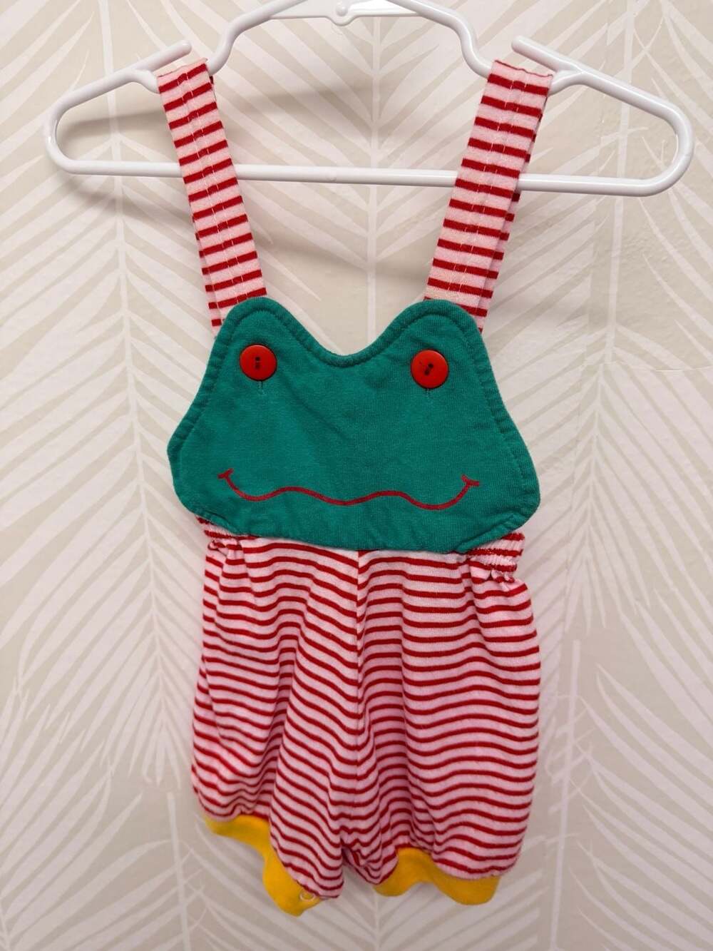 Little Miracles Red and White Striped Frog Applique Baby Romper 6-9M